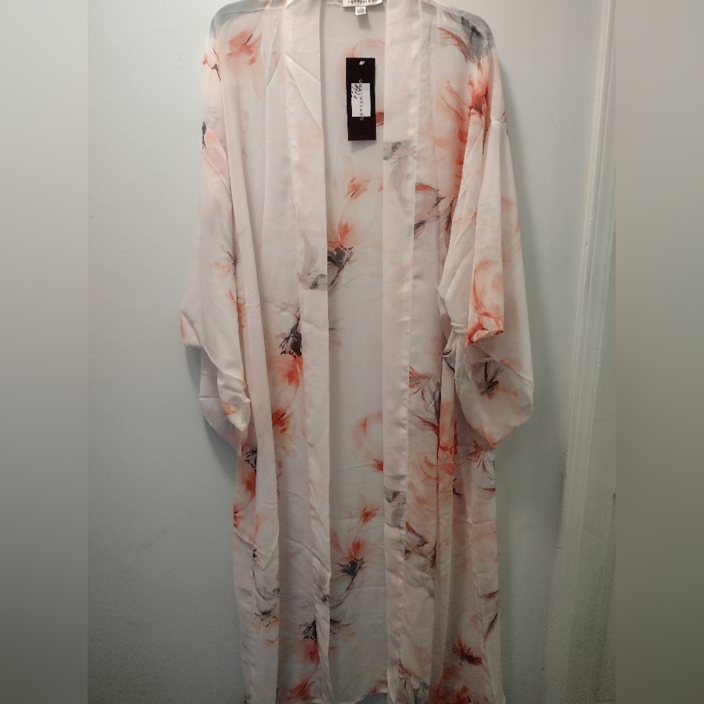 Onetheland White Floral Sheer Kimono Duster